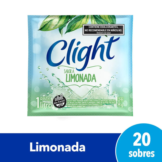 Jugo Clight sabor limonada Sin azucar, sin tacc 8 g / 0,28 oz (Caja de 20 sobres)