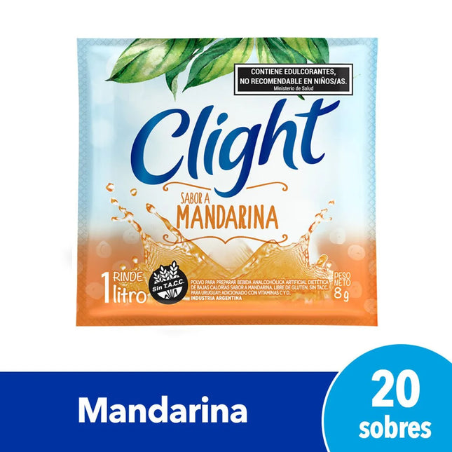 Jugo Clight sabor Mandarina Sin azucar, sin tacc 8 g / 0,28 oz (Caja de 20 sobres)