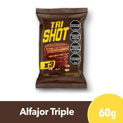 Alfajor triple con chocolate y maní Tri Shot 60 g – Pack x6 | Envíos globales – Click & Foods