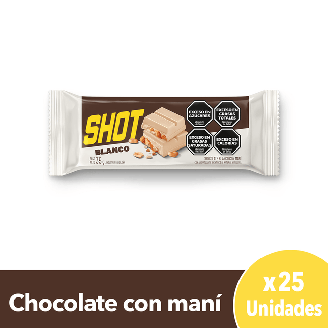 Chocolate Shot Blanco con Maní, 35 gr / 1,23 oz (Caja de 25 unidades)