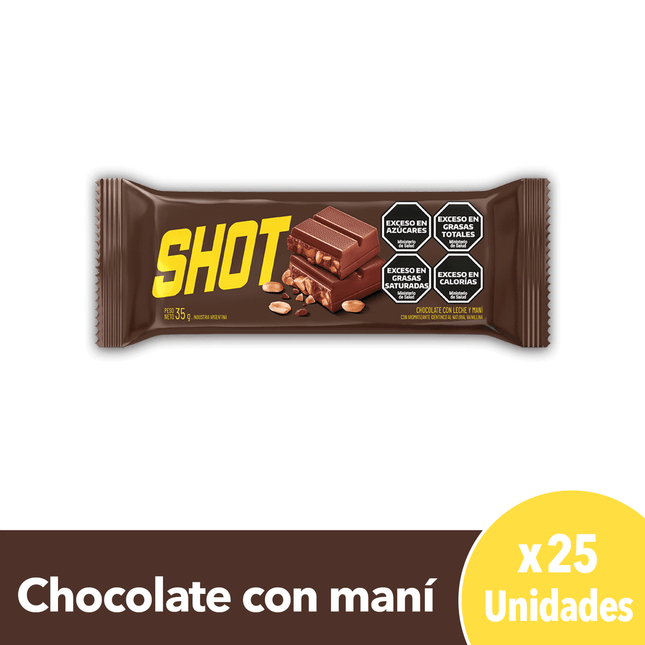 Chocolate Shot con Maní, 35 gr / 1,23 oz (Caja de 25 unidades)