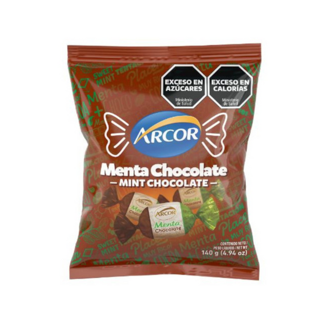 Bolsa de Caramelos Arcor de Menta rellenos con Chocolate, 140 g / 4.93 oz