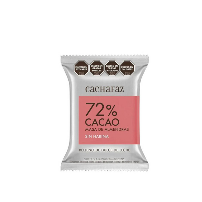Alfajor Cachafaz 72% Cacao con Almendra Masa Sin Harina, 64 g / 2.25 oz (Box of 8)