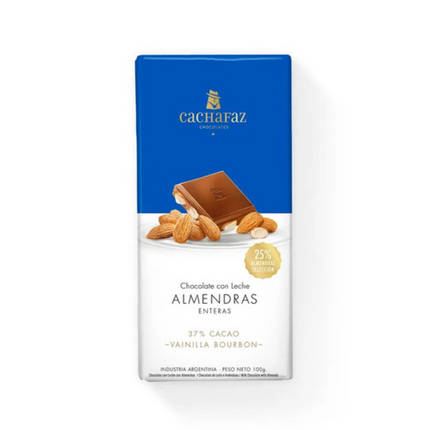 Barra de Chocolate Cachafaz con Leche y Almendras, 100 g / 3.5 oz, chocolate premium argentino