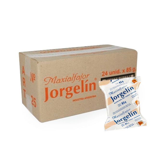 Caja de 24 Alfajores Jorgelín Triple con cobertura de chocolate blanco y relleno de dulce de leche, 85 g / 3 oz cada uno