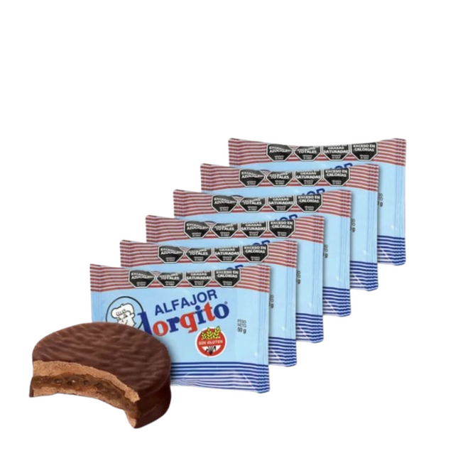 Alfajor Jorgito sin Gluten con Dulce de Leche y Chocolate, 50 g / 1.76 oz (pack of 6)