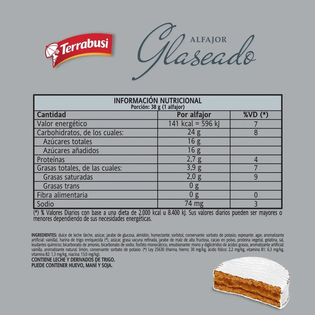Alfajor Terrabusi Glaseado de Dulce de Leche, 38 g / 1.34 oz (Pack of 6)