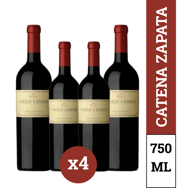 Pack x4 Angélica Zapata Vino Malbec Alta 750 ml – vino argentino premium de Mendoza con notas de frutas negras, especias y final elegante