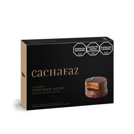 Alfajor Cachafaz de Chocolate Negro con Dulce de Leche, 60 g / 2.11 oz (Pack of 12)