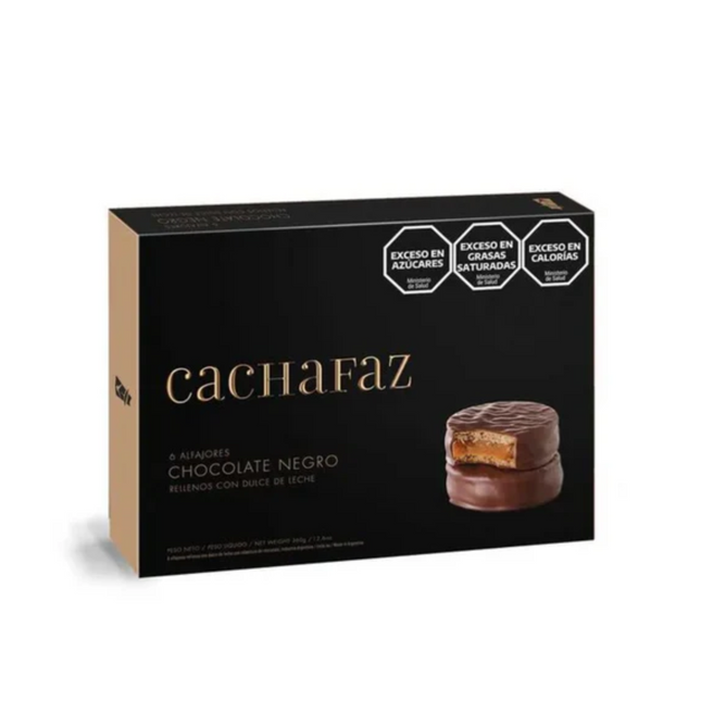 Cachafaz Alfajor de Chocolate Negro con Dulce de Leche – Caja de 6 – 360 g / 12.7 oz – alfajores argentinos gourmet