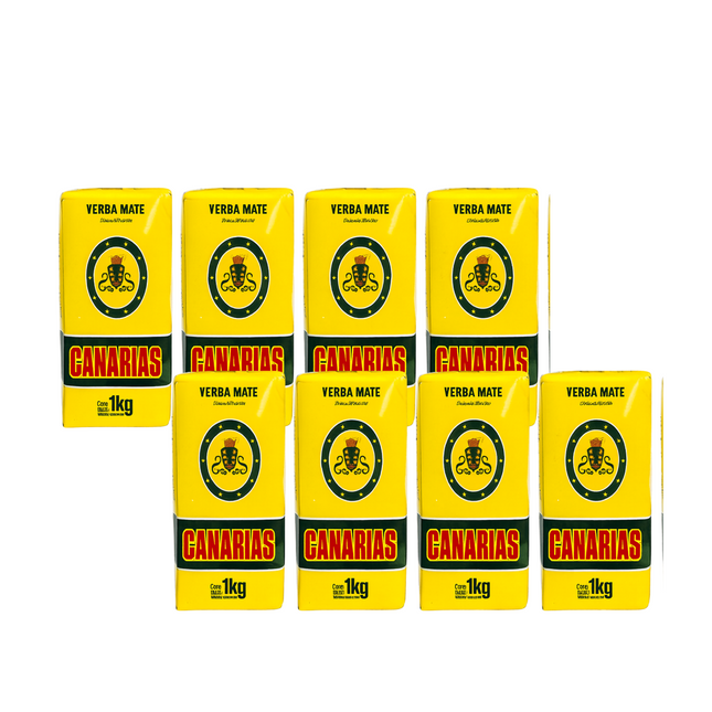 Canarias Yerba Mate Tradicional Clásica Pack x8 – 1 kg cada unidad / 35.2 oz each – yerba uruguaya molienda fina sabor intenso